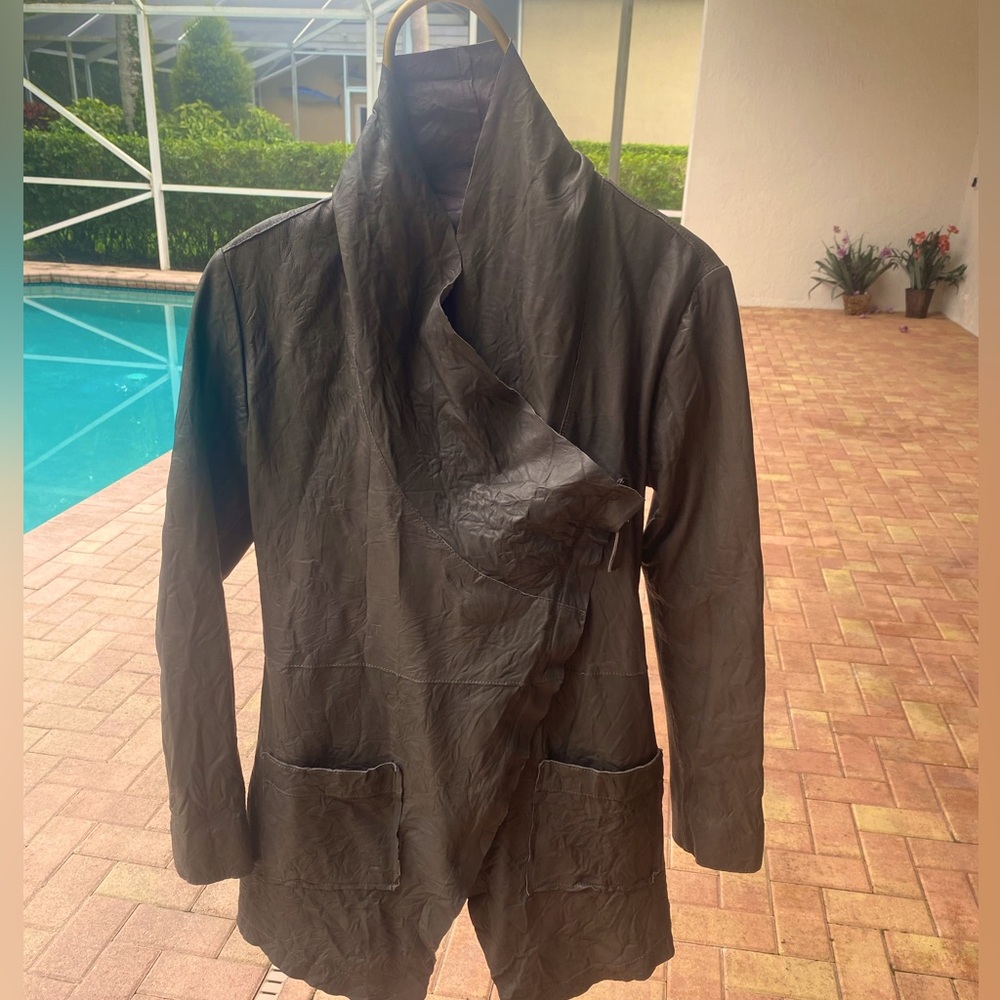 Cigno Nero distressed leather gray jacket